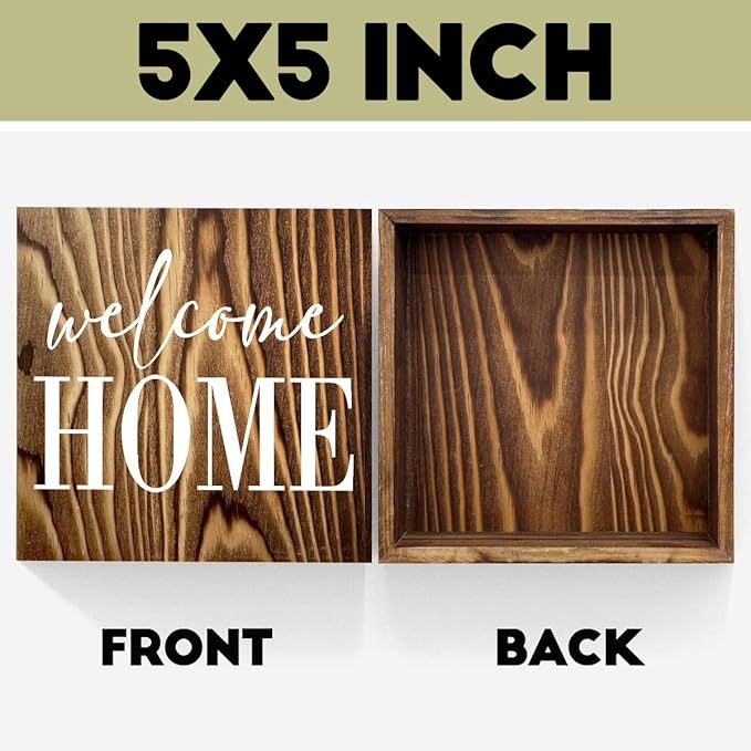 Welcome Home Sign Home Decor Desk Decor Wooden Box Sign Rustic Wood Block Plaque Box Sign for Women Family Friends Farmhouse Living Room Kitchen Bedroom Shelf Table Decoration Roasted Color