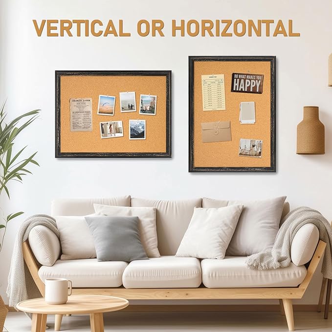 DOLLAR BOSS Cork Board for Office 24 X 18 Inches Cork Boards for Walls Bulletin Board, Decorative Hanging Pin Board Rustic Wooden Frame Vision Board Cork Notice Board for Office Home Decor, Black