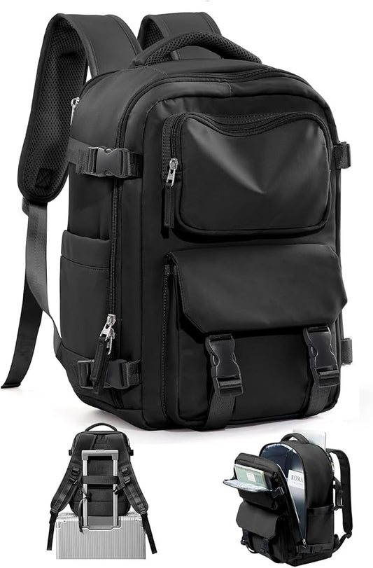 Black Travel Backpack for Women Men, Carry on Backpack Flight Approved Item Bag, Casual Daypacks Cabin Bagage, Hiking Backpack Lightweight Rucksack, Business Laptop Backpack Small