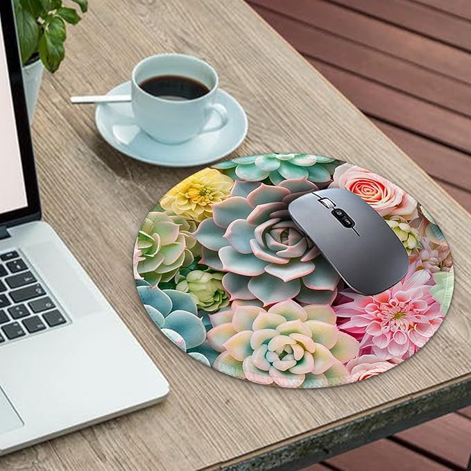 Gctriki Succulents Mouse Pad, Cute Small Mouse Pads for Desk, Botanical Round Travel Mousepad for Wireless Mouse Gaming Work, Comfortable Computer Mouse Mat for Laptop, Home Office Desk Accessories