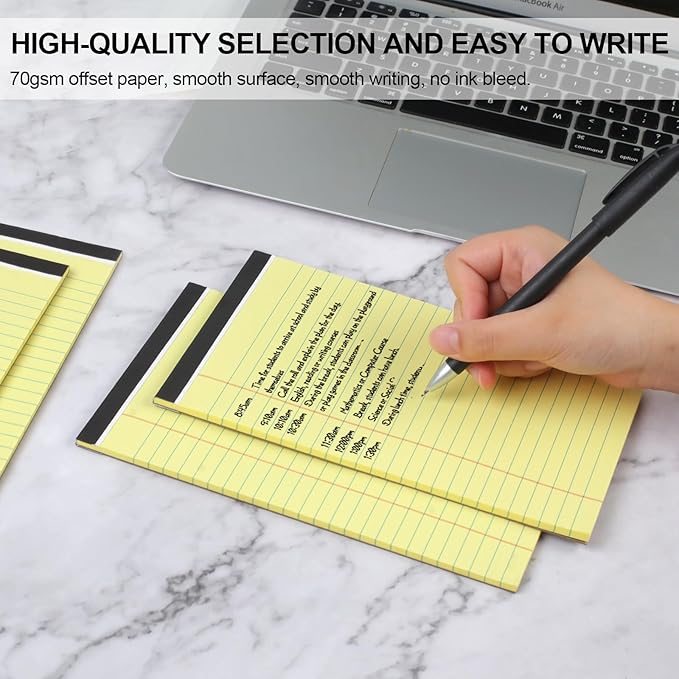 Utron 6 PCS Small Legal Pads 5x8 Yellow, Narrow Ruled Small Note Pads 5x8, Micro Perforated Writing Pad, College Ruled Legal Notepads 5x8 for Study, Office, To-Do Lists(30 Sheets/Small Notepad)