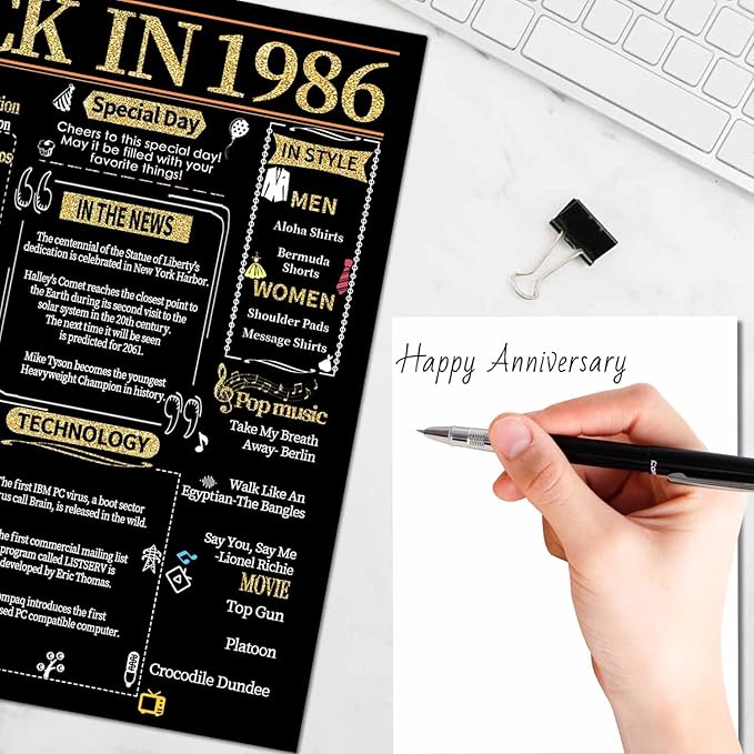 Joycard 39th Anniversary Card for Women Men, Gold Wedding Card for Wife Husband, Sweet Marriage Decorations Gifts for Couple, Perfect for Her Him on Anniversary Day, Back in 1986