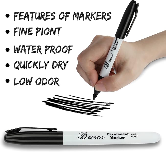 Permanent Markers, 128 Count Black Permanent Markers, Fine Point, Waterproof & Smear Proof Markers, Quick Drying, Office Supplies for School, Office, Home