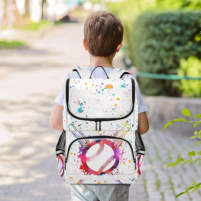 Baseball Ball Backpack with Reflective Strip for Kids Boys Girls Elementary School Bag Removable Chest Stra