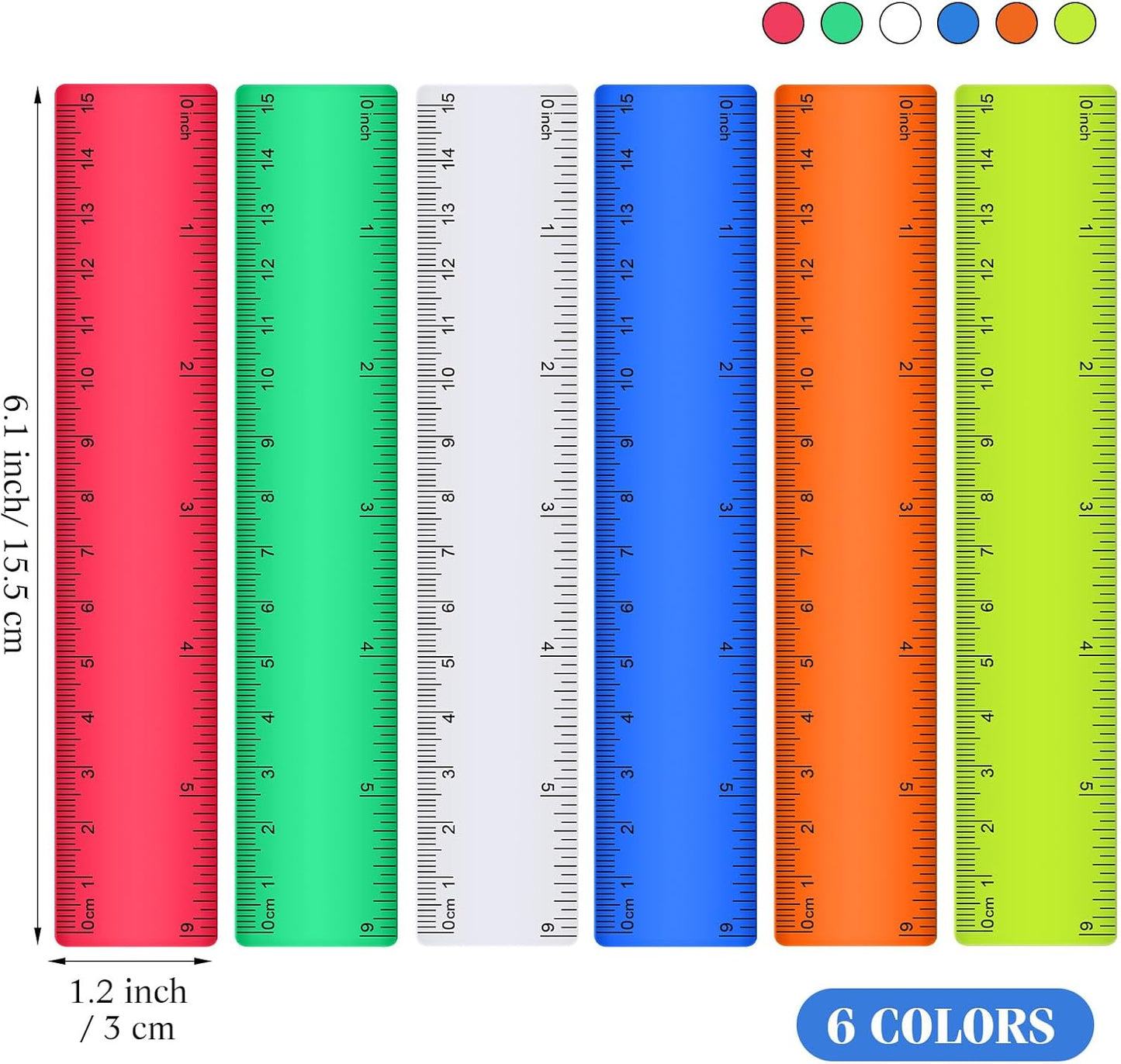 Zonon 6 Pcs 6 Inch Ruler Bulk Colorful Plastic Flexible Straight Metric Rulers with Centimeters and Inches Drafting Measuring Tool for Classroom School Students Education