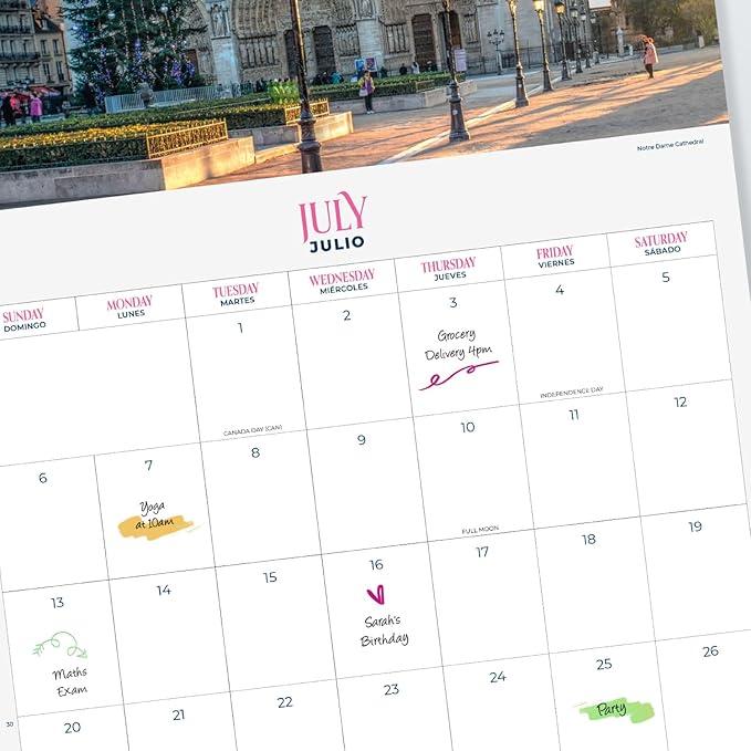 Paris Wall Calendar 2025 12" x 12" FSC® Plastic Free - Starts Week On Sunday | Square Wall Calendar | Family Planner Calendar 2025 | Travel Calendar 2025