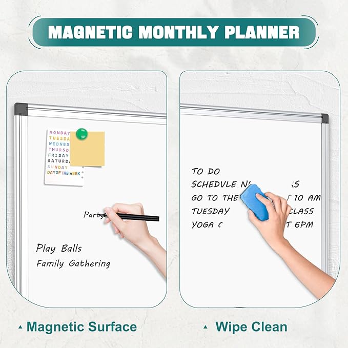 Double Sided Magnetic White Board, 48"x36" Dry Erase Whiteboard for Wall with Aluminum Frame Large Presentation Board for School, Office and Home