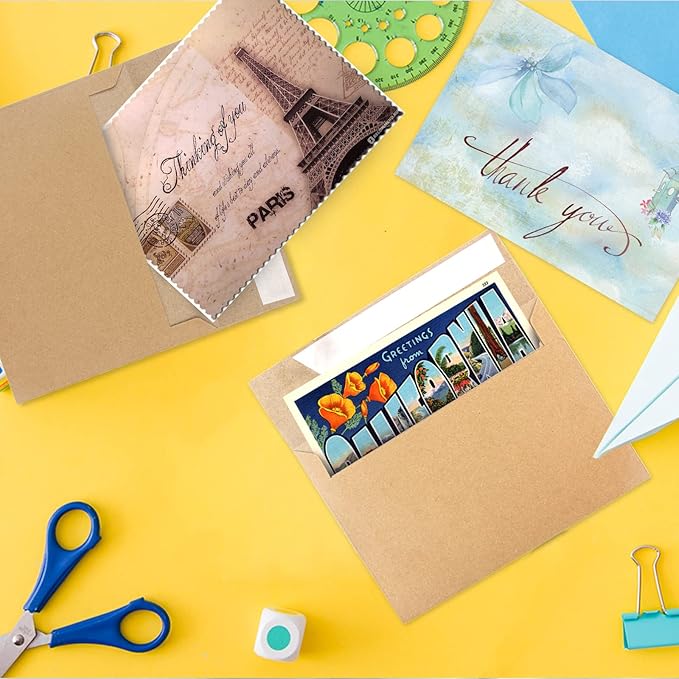 50pcs packed Kraft Envelopes,A4Envelopes, printable invitation envelopes,4x6 envelopes, suitable for weddings, invitations, photos, postcards, greeting cards, mailings