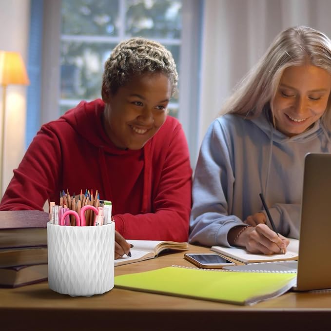 Pen Holder - 360° Rotating, 5 Slot Pen Holder For Desk. Pencil Holder For Office,School,Dorm Room&Vanity, Desk Accessories(White)