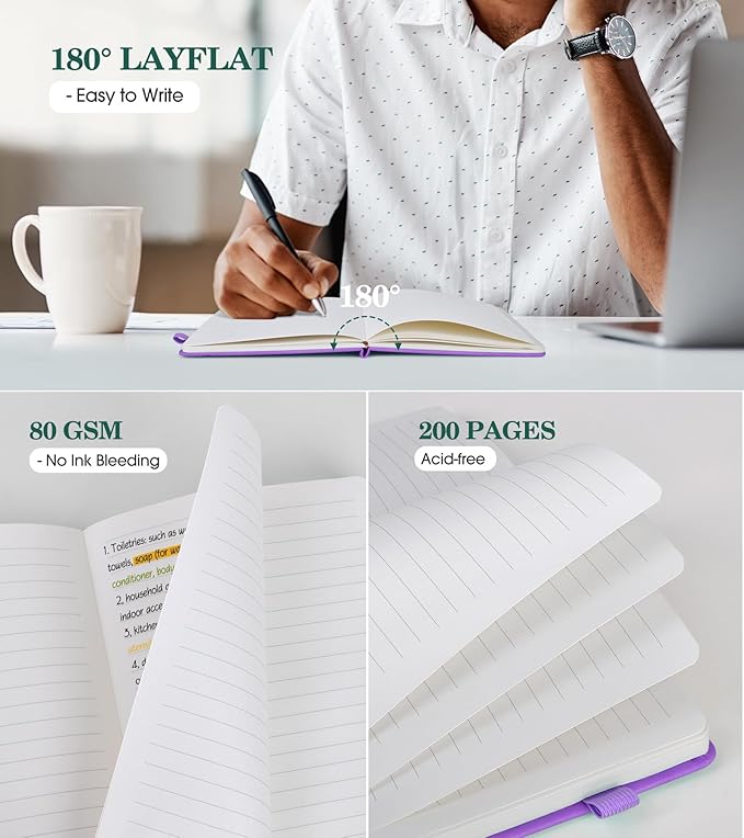 Lined Journal Notebook for Women, A5 200 Pages Hardcover Leather Journals for Writing, Thick Daily Journaling, College Ruled Notebooks for Work School, Note Taking, Business 5.75'' X 8.38'' Purple