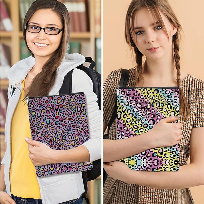 2 Pack Rainbow Leopard Print Book Sleeve, Books Protector，Books Pouch， Book Lovers Gifts，Bookish Gifts Waterproof Cover with Zipper，Leopard Decor Gift Bag for Women Bestie Christmas Thanksgiving