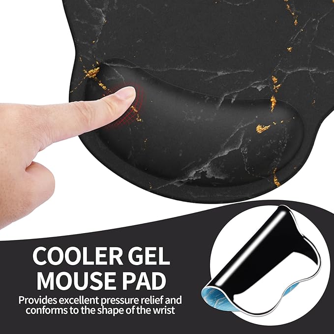 eulps Mouse Pad with Wrist Rest, Comfortable Computer Mousepad with Gel Wrist Support Smooth Surface and Non-Slip PU Base for Pain Relief, Laptop, Office & Home (Black Marble)