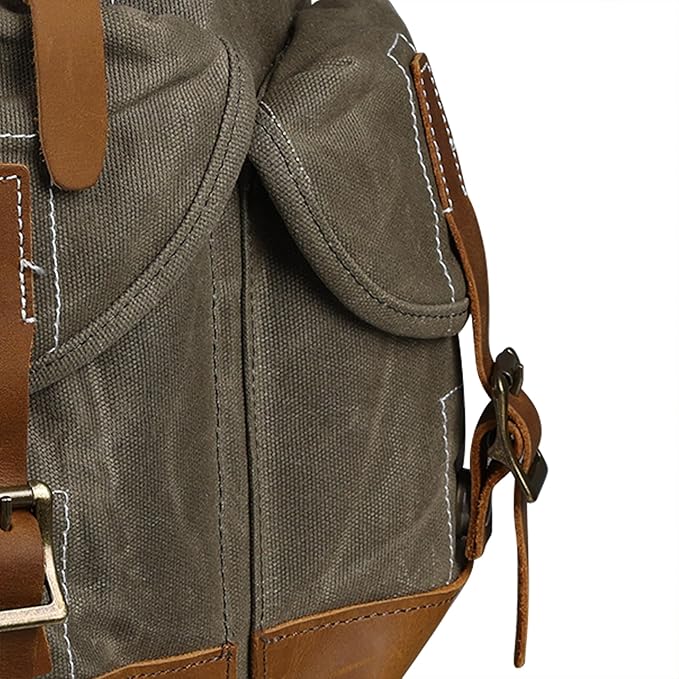 Backpack for Men Heavy Duty Waxed Canvas Vintage Women Trim Casual 15.6" laptop Travel Backpack-Olive green