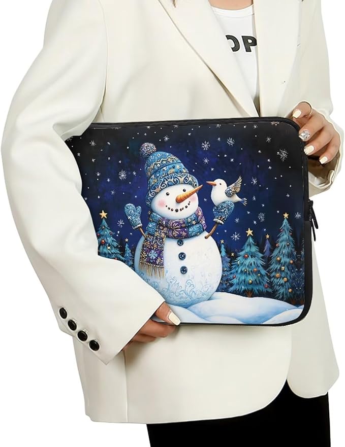 Cute Snowman Computer Sleeve for Women 12 inch Laptop Sleeve Christmas Lap Top Case with Multiple Uses Tablet Bag Teen Girls Laptop Carrying Case Briefcase