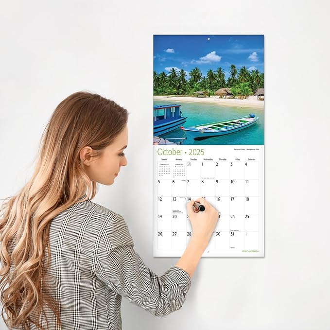 RED EMBER White Sand Beaches 2025 Wall Calendar 12 Month | 12" x 24" Open | Thick & Sturdy Paper | Giftable | Calendar 2025