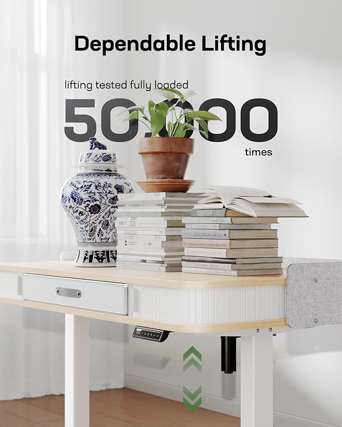 Marsail Electric Standing Desk Whole-Piece Desktop 48 x 24 Inches Height Adjustable Desk with 3 Drawers Home Office Table with 3 Memory Preset