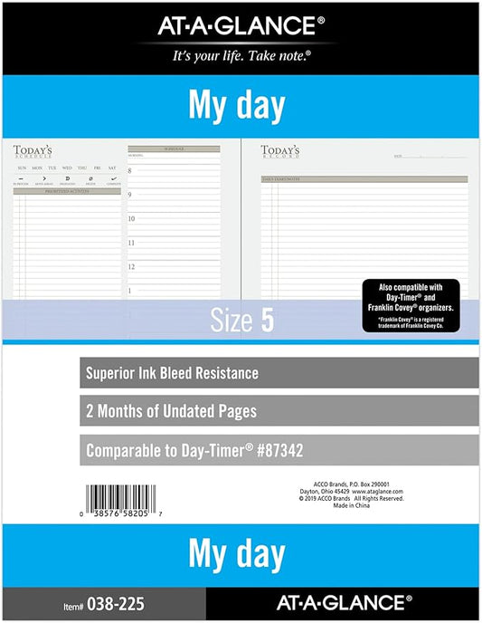at-A-Glance Undated Daily Planner Refill, 2 Months, 7-Ring, 8-1/2" x 11", Folio Size, Size 5 (038-225)