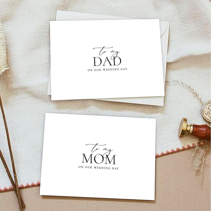 Set of 2 Wedding Day Card for Parents, To My Dad and Mom On Our Wedding Day, Parents Of The Bride/Groom Gifts.（Dad/Mom A）