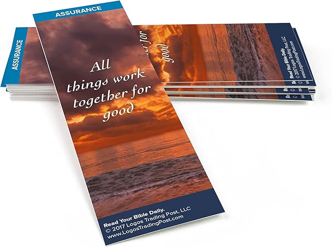 Christian Bookmark with Bible Verse, Pack of 25, Assurance Themed, All Things Work Together for Good, Romans 8:28