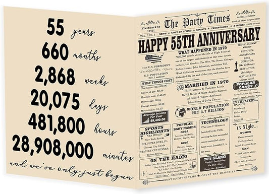 YiKaLus Retro 55th Anniversary Card for Him Her, Happy 55 Years Wedding Aday Card for Parents, Funny 55th Anniversary Card for Women Men