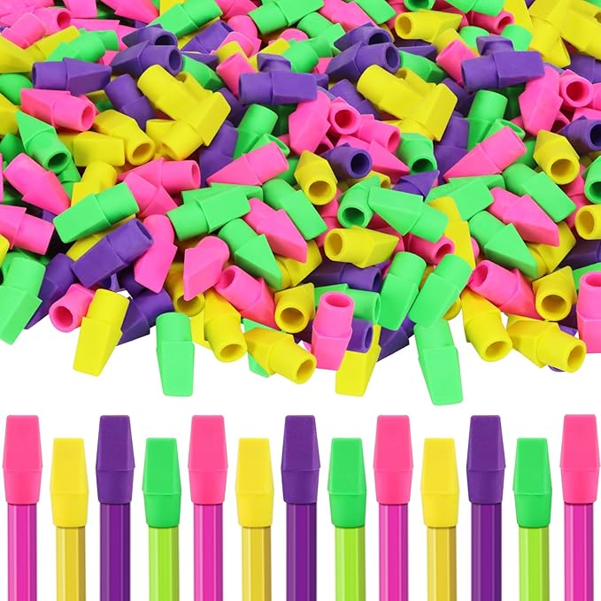 PRALB 400PCS Pencil Top Eraser Bulk Caps for Pencils,Chisel Shape Erasers Toppers Assorted Colors for Party Favors Games Prizes, Pencil Top Erasers Cap for Home School Classroom Office,Color 3