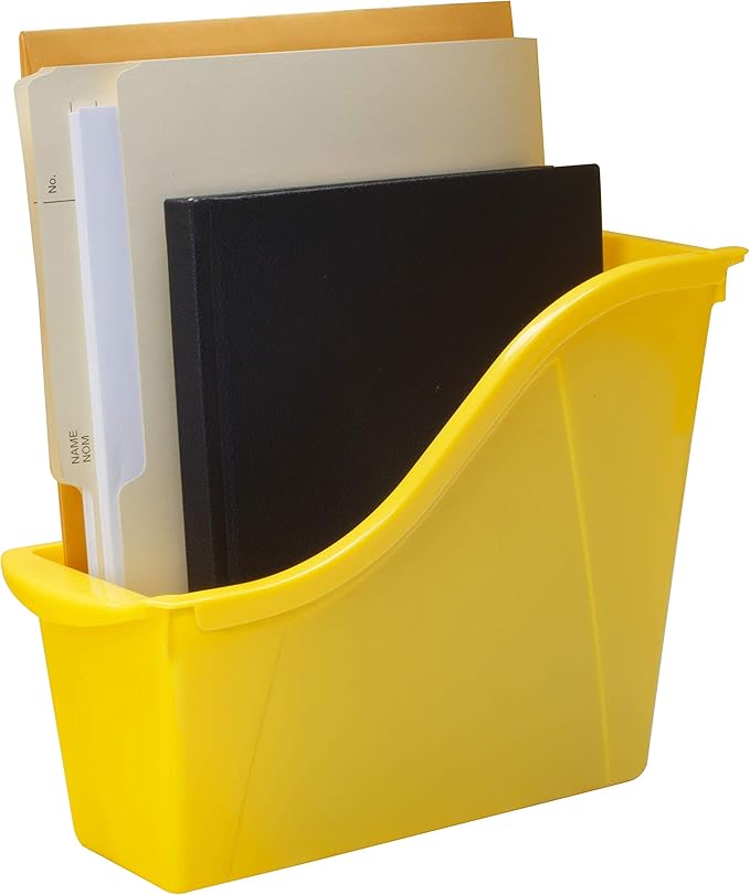 Storex Small Book Bin – Interlocking Plastic Organizer for Home, Office and Classroom, STEM Yellow, 6-Pack (71112A06C)