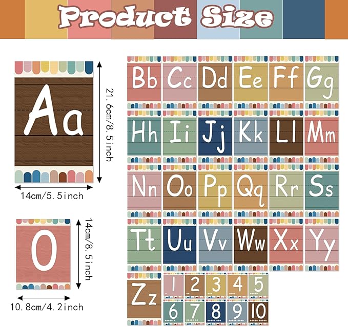 Bulletin Board Letters - ABC Alphabet Poster Classroom Decor Set Preschool English Poster Kindergarten/Primary School Classroom Wall Decor Daycare/Homeschool Supplies 10inx5.5in