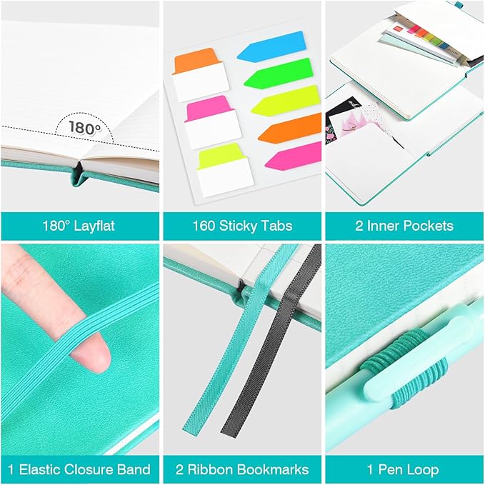 Lined Journal Notebook, 3 Pack A5 College Ruled Notebooks for Work, Hardcover Notebook Each with 2 Pockets & Pen, Leather Journal for Women, Men, 160 Pages, 100GSM Thick Paper ( Blue 5.7" x 8.3" )