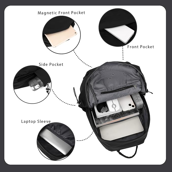 YGR Laptop Backpack for Women and Men, Waterproof Lightweight Travel Daily Rucksack Casual 15.6 inches Computer Bags for College, Black