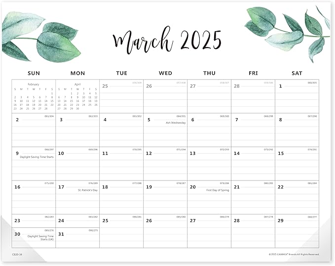 Cabbrix Magnetic Desk Calendar 2024-2025, Aesthetic Refrigerator Calendar 15 x 12 Inch Runs From Now to Dec 2025, Desk Blotter Calendar for Home School and Office(Green Leaf)