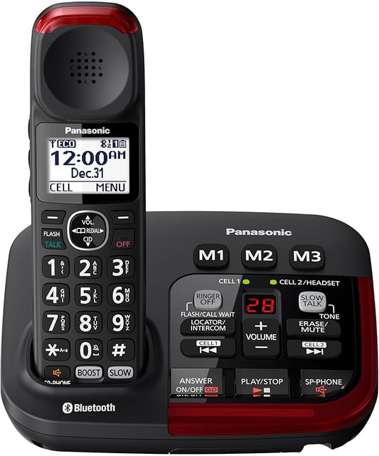 Panasonic Amplified Cordless Phone with Slow Talk, 40dB Volume Boost, 100dB Lound Visual Ringer, Hearing Aid Compatibility, Large Screen and Backlit Keypad, Link2Cell - KX-TGM430B - 1 Handset (Black)