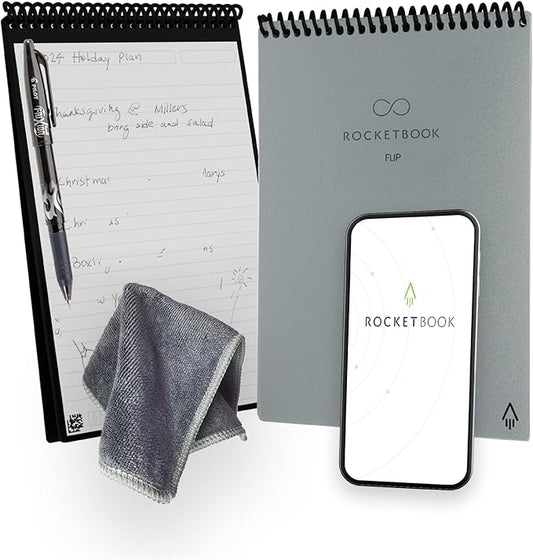 Rocketbook Flip - with 1 Pilot Frixion Pen & 1 Microfiber Cloth Included - Gray Cover, Executive Size (6" x 8.8")