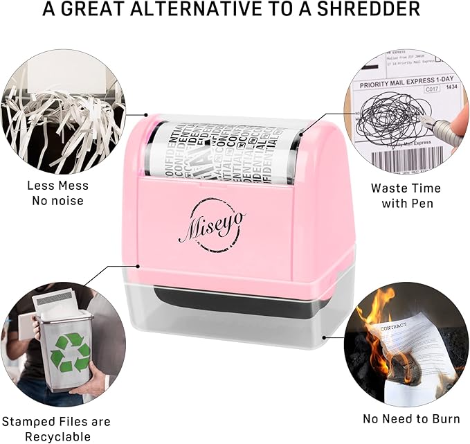 Miseyo Wide Roller Stamp Identity Theft Stamp 1.5 Inch Perfect for Privacy Protection - 3Pack Set (Pink)