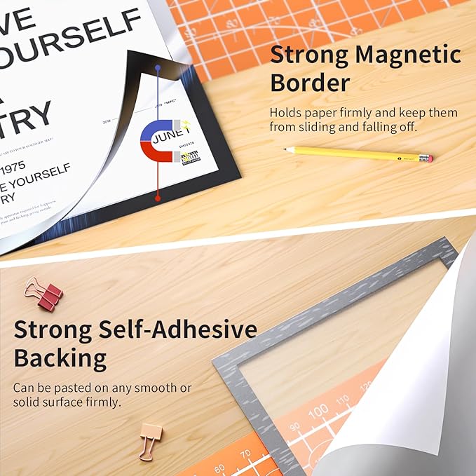 24Pack Magnetic Sign Holder 8.5 x 11 Wall Mount, Self Adhesive Display Magnetic Picture Frames Sheet With Strong Magnet Border for Window/Door/Fridge, Document Poster Paper Holders for Home Office Store, Silver