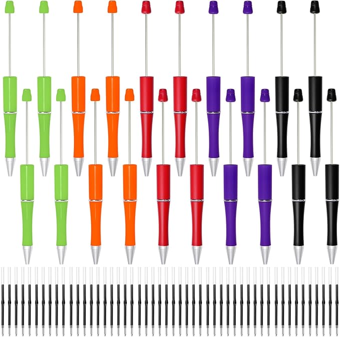 jiebor 20Pcs Halloween Beadable Pens Plastic Bead Ballpoint Pens Bulk with 50Pcs Black Ink Cute Cool Diy Pens for Halloween Journaling Women Teacher Graduation Gift Office Supplies