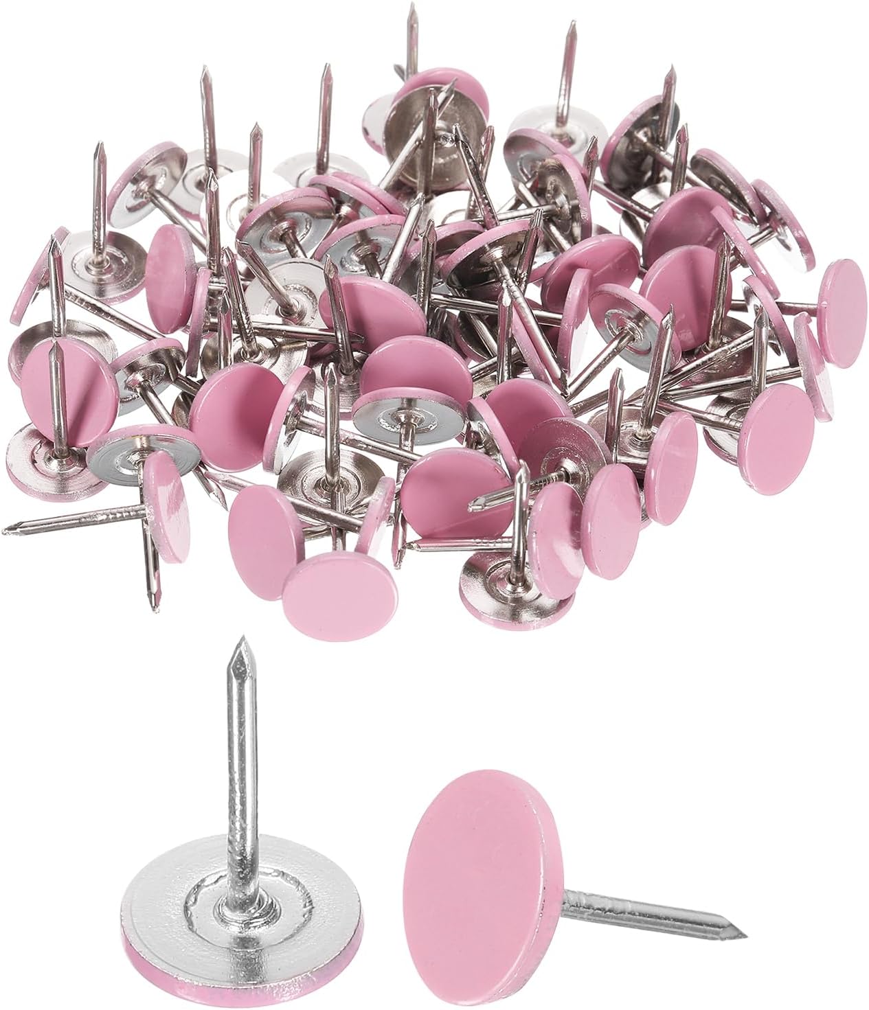 uxcell 120Pcs Push Pins, 11mmx17mm Round Flat Head Decorative Thumb Tacks Upholstery Tacks for Cork Board Office Wall Hangings, Pink