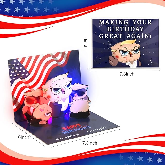 Birthday Card, 3D Pop Up Happy Birthday card, Funny Greeting Cards with Light and Music for Men, Dad, Husband, Women,Wife,Mom (Presidential Real Voice Birthday Blessings & Surprise)