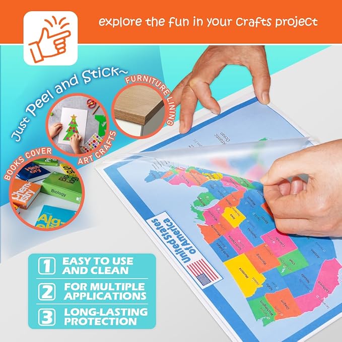 Olivo Clear Contact Paper Roll for Books Crafts 17.5 in x 5 ft Peel and Stick Adhesive Book Cover Plastic Protector