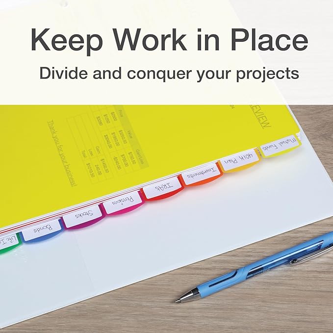 Oxford Plastic Binder Dividers for 3 Ring Binder, Durable Plastic Binder Divider, 8 Tab, Multicolor Tabs, 3 Hole Punched, Letter Size, 6 Sets (89601)