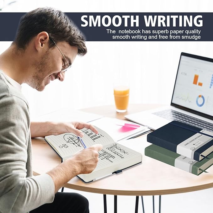 Lined Journal Notebook, 360 Numbered Pages(With page number), Thick Journal for Writing A5 College Ruled Notebook, 100gsm Lined Paper, Leather Hardcover, 5.75'' X 8.38''-Denim Blue