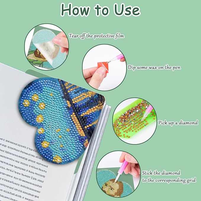Anseal 8 Pcs Heart Diamond Art Painting Bookmark, DIY Diamond Art Bookmarks for Book Lovers for Kids Adults (Van Gogh Oil Painting Art Style)