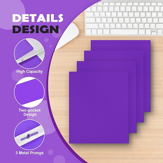 Folders with Pockets,IntoJoy 50 Pack Two Pocket Folders Business Card Holder Paper Folders with Prongs for School Office Filing Cabinet Resume Portfolio (Purple)