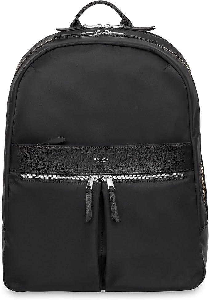 KNOMO Beaufort 15.6" Laptop Backpack Work Bag Purse Large Travel Rucksack with Silver Zip, Black