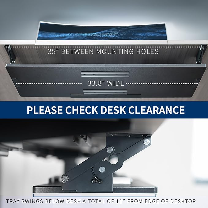 VIVO Large Under Desk 34 x 11 inch Computer Keyboard and Mouse Tray with Swinging Height Adjustment, 12 Settings, Platform Drawer for Typing, Black, MOUNT-KB34S