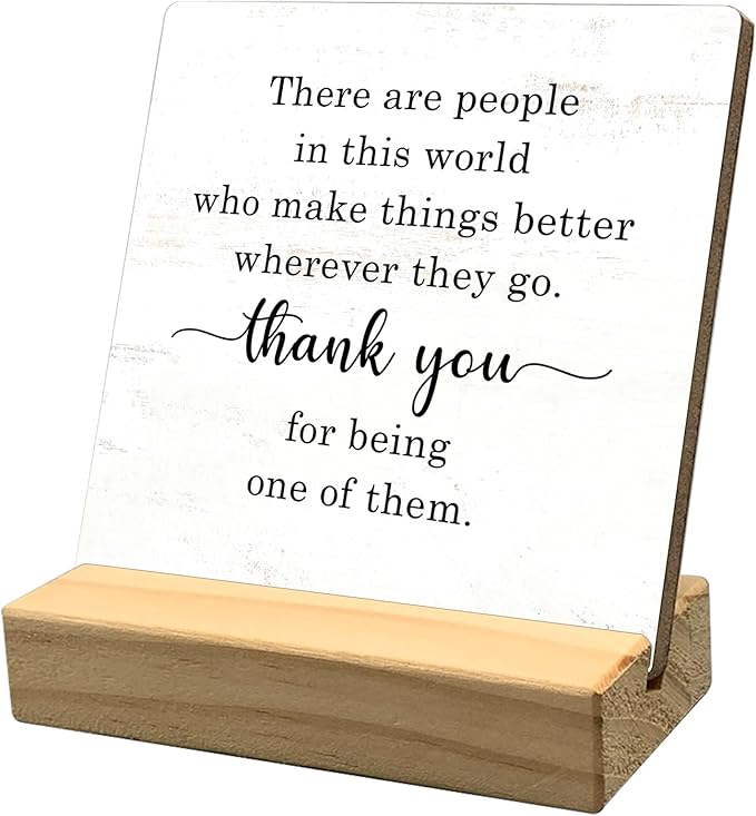 Inspirational Desk Decor, Thank You Wooden Plaque Sign Desk Decor with Wooden Stand for Home Office Bedroom Decor, Birthday Thanksgiving Appreciation Gifts for Family Friend Coworker Teacher