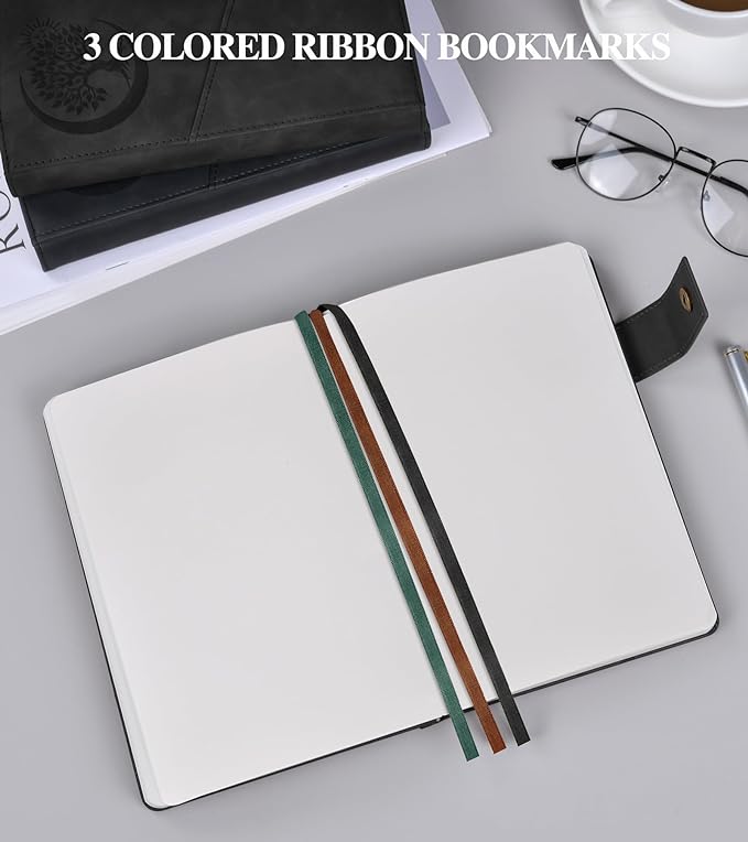 Blank Journal Notebook, A5 Hardcover Leather Sketchbook with 200 Pages Thick Blank Paper for Men Women, Unlined Drawing & Writing Journal, 5.9" x 8.4" Plain Notebook (black)