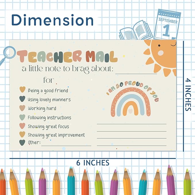 LOVEDMORE Boho Sunshine Teacher Mail Cards for Classroom, Preschool, Elementary Classroom Incentives Cards for Students