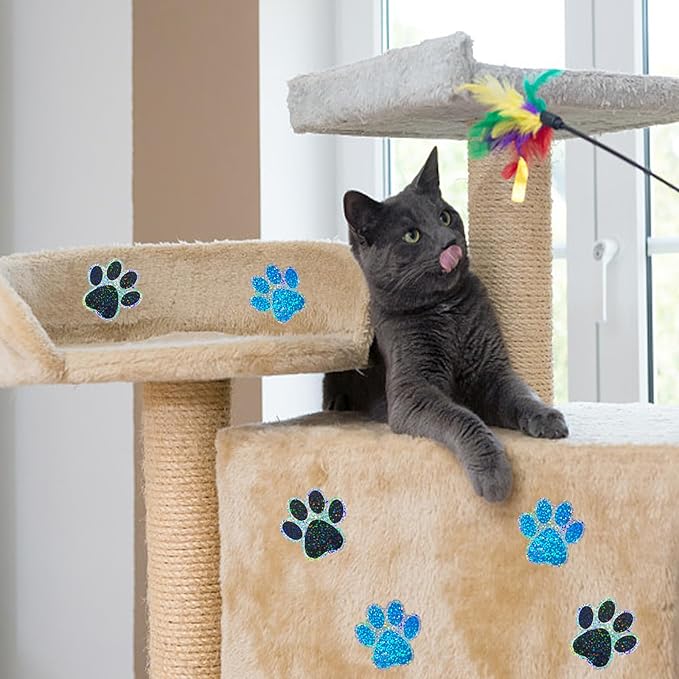 2 Inch Paw Stickers,300Pcs Sparkle Blue Paw Stickers,Self-Adhesive Holographic Shiny Bear Paw Stickers Roll for Kids Birthday Decor Envelopes Seals Cards Gift Wrap