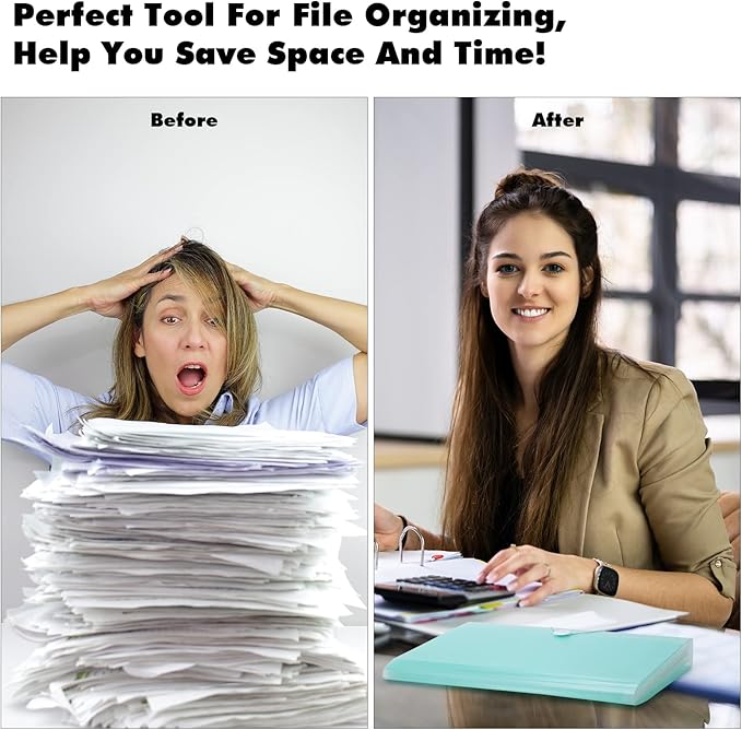 Expanding File Folder A4,13 Pockets File Organiser with Colored Tags, Paperwork A4 Plastic Wallet Document Storage Expander for School,Office and Home, Light Green