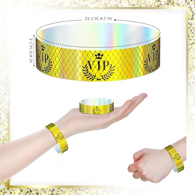 Jadive 500 Pieces Paper Wristbands VIP Plastic Waterproof Party Identification Wristbands Party Bracelets for Events Amusement Parks, Club, Concerts, Fairs, Festivals and Events(Neon Gold)